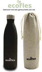 Thermos fles 750ml in zwart met gerecycleerde jute zak van Ecofles.