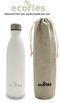 Thermos fles 750ml van Ecofles, duurzaam met een gerecyclede jute zak, perfect voor warm en koud drinken.
